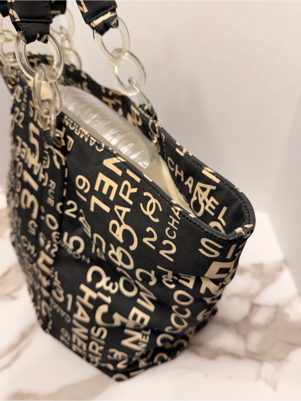 CHANEL Bysy Line Tote Bag Canvas Black CC XL tote w/COA - Picture 5 of 16